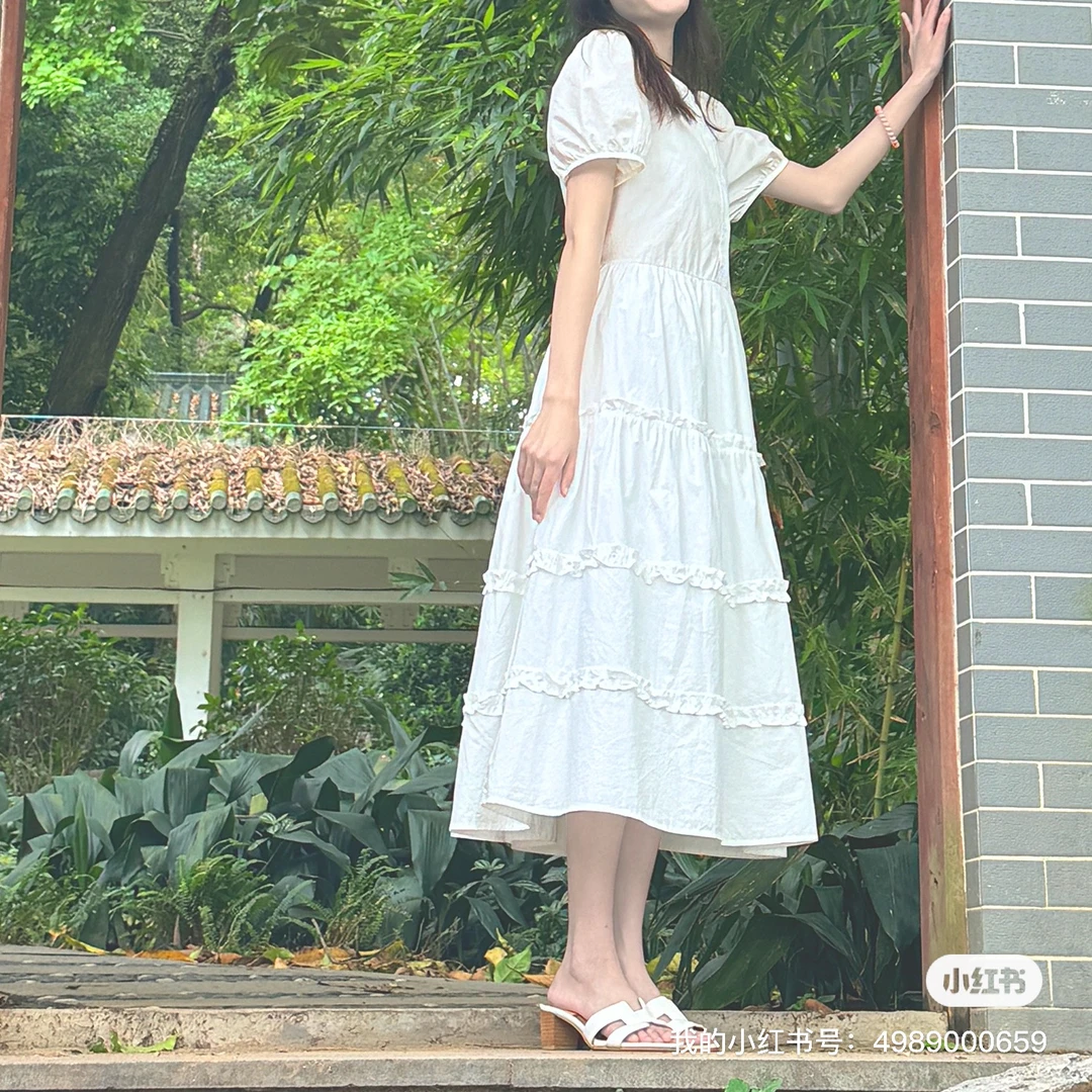 2025夏季夏季长裙韩系风连衣裙温柔法式甜美气质白色