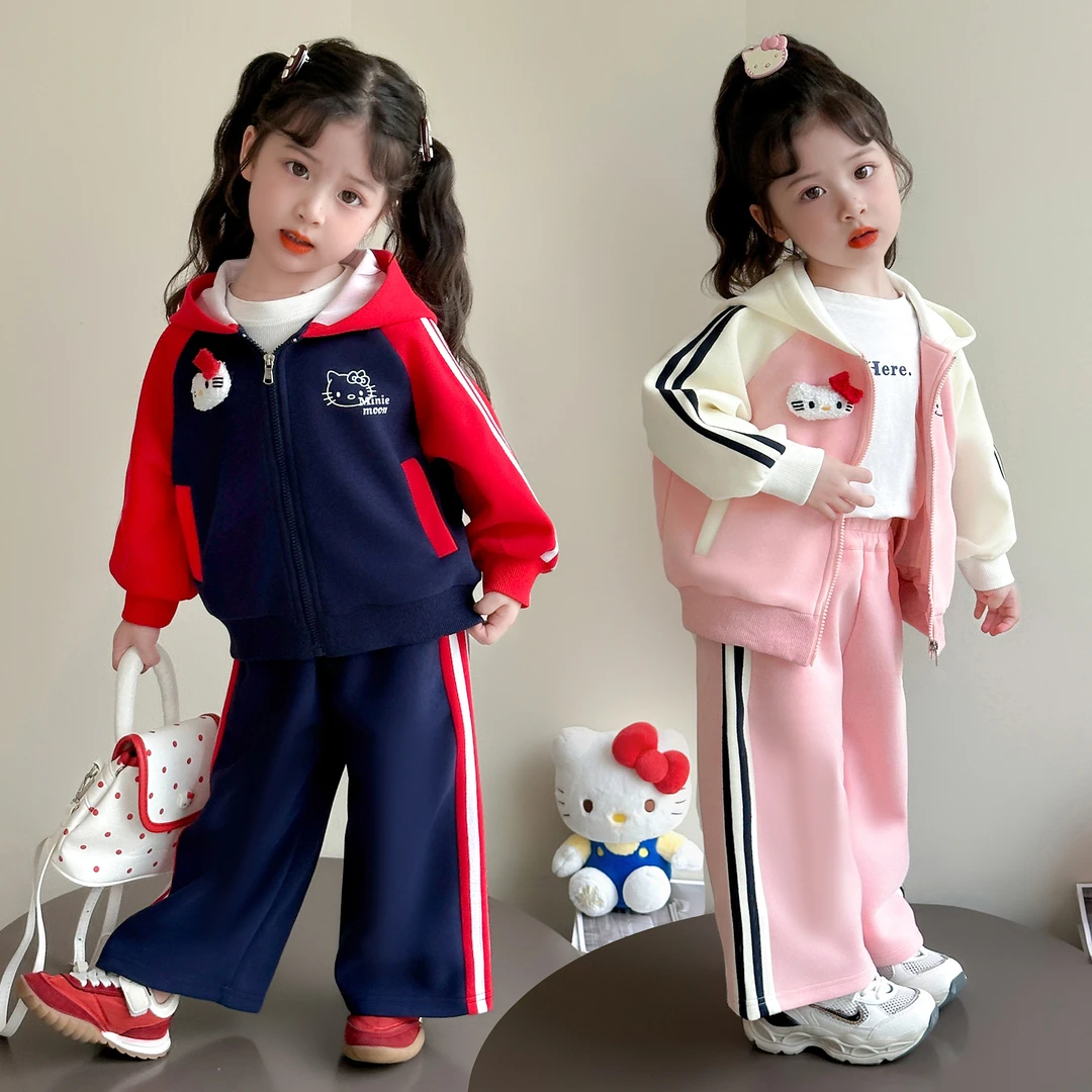 女童秋季套装2025新款女孩洋气卡通拼色外套宽松百搭休闲裤两件套