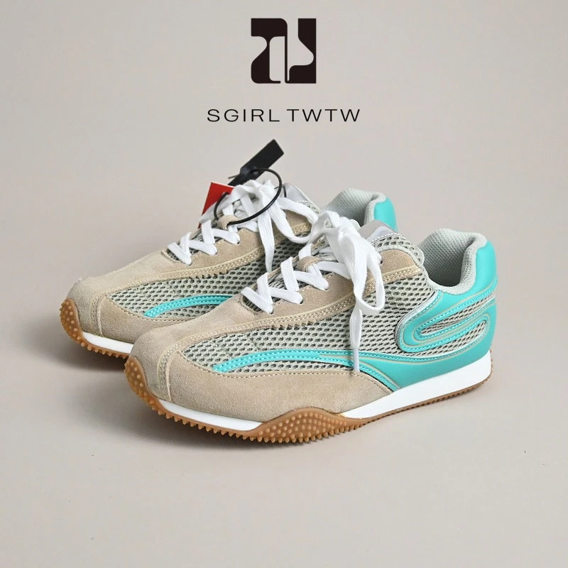 SGIRL 磨砂皮网面透气阿甘鞋女2025夏新款百搭轻便厚底运动德训鞋