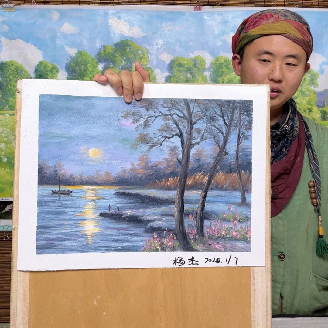 油画行路人小院绘画作品竞拍