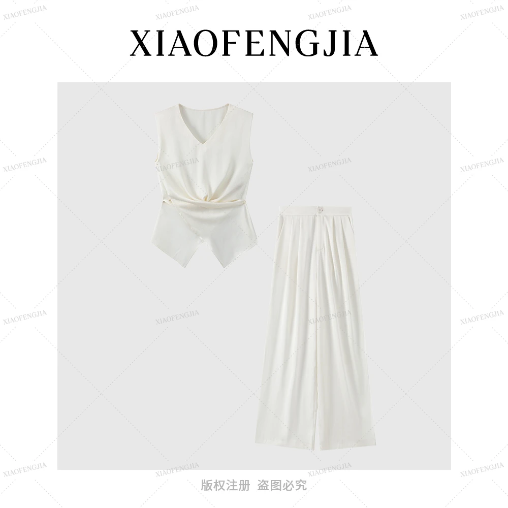 :2025夏季新款【四季青小封家轻奢】气质系带衬衫背心休闲套装3230