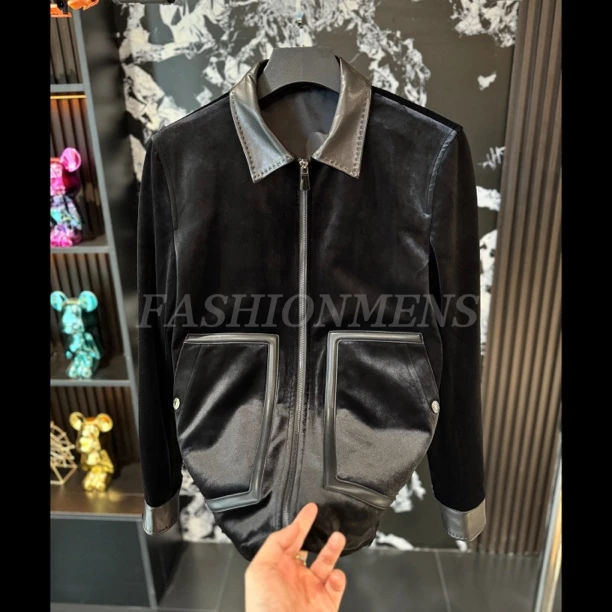 小雨男装|秋冬季高奢定制丝绒拼羊皮领精品时装夹克S