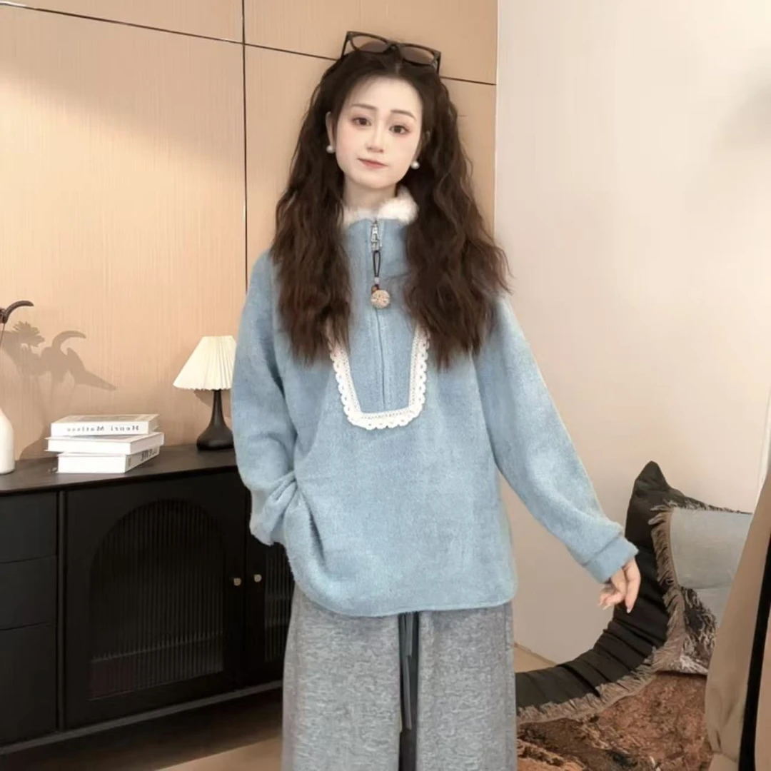 时尚秋冬设计师款拼接撞色半拉链套头卫衣【16721】