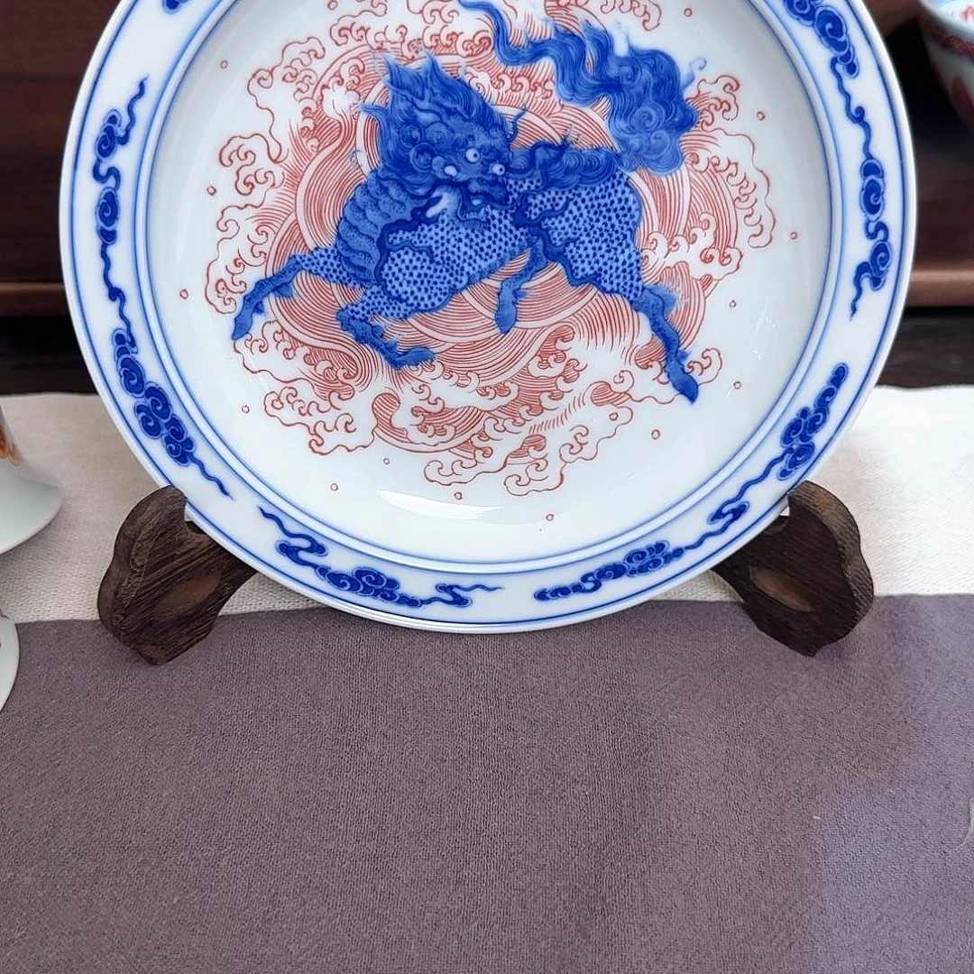 杨***子陶瓷摆件麒麟踏浪壶承