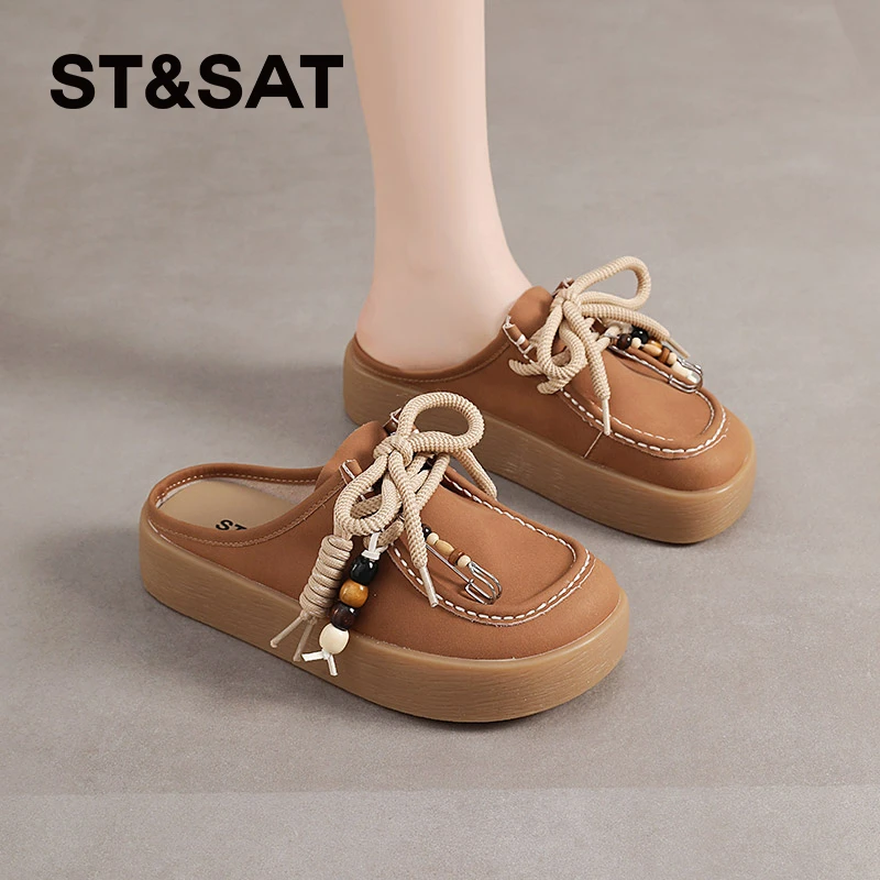 星期六复古包头拖百搭休闲凉鞋女款2025新款小众夏季软底增高凉拖