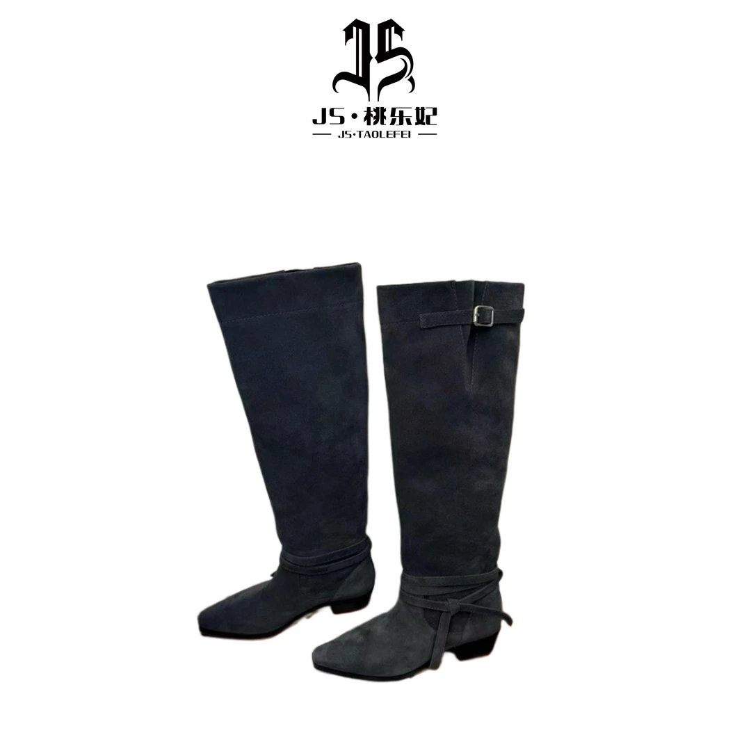 Max时装靴女鞋长靴秋冬女靴平底长筒骑士圆头高筒靴女士QD15