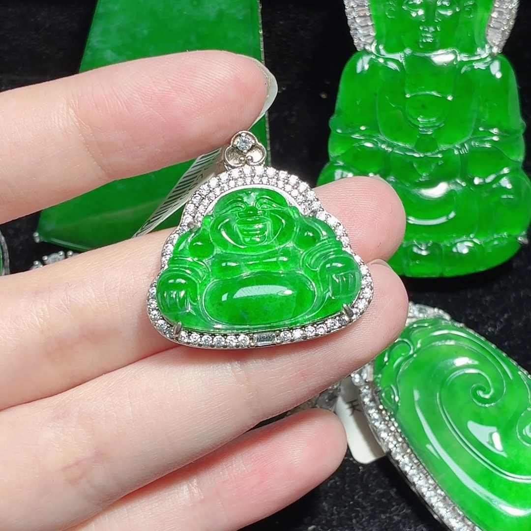 翡翠银S925镶嵌颈饰天然A货翡翠