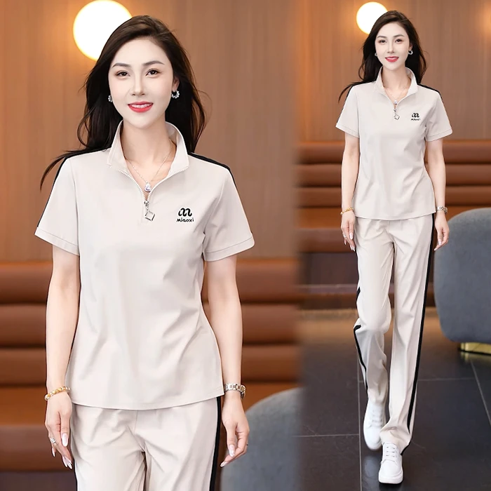 2025夏季新款女装韩版时尚显瘦宽松减龄休闲运动服套装洋气两件套