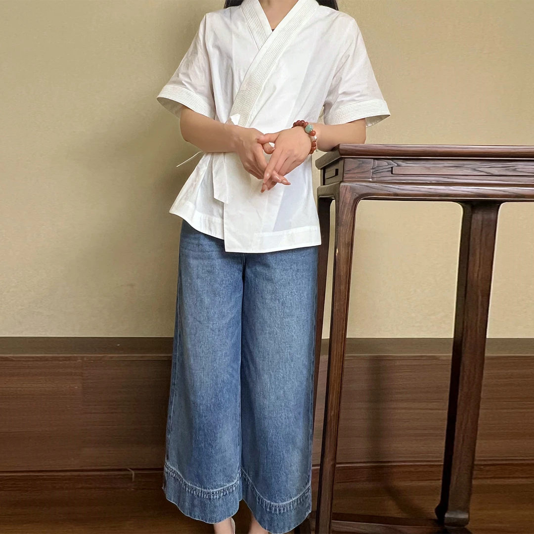 浒城古娘国风醋酸短袖百搭简约舒适漂亮夏季简兮衬衫HBSS180061