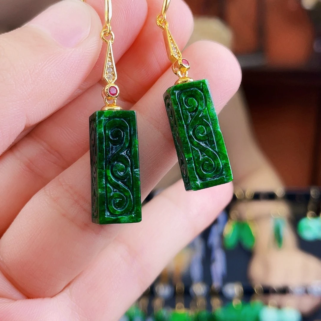 翡翠银S925镶嵌耳饰饰品