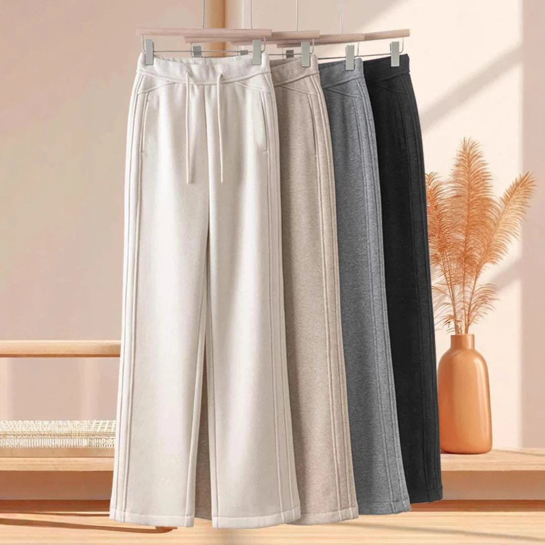 【专柜正品】秋季新款羊 绒蚕 丝舒适显瘦高腰窄版直筒阔腿梧桐裤