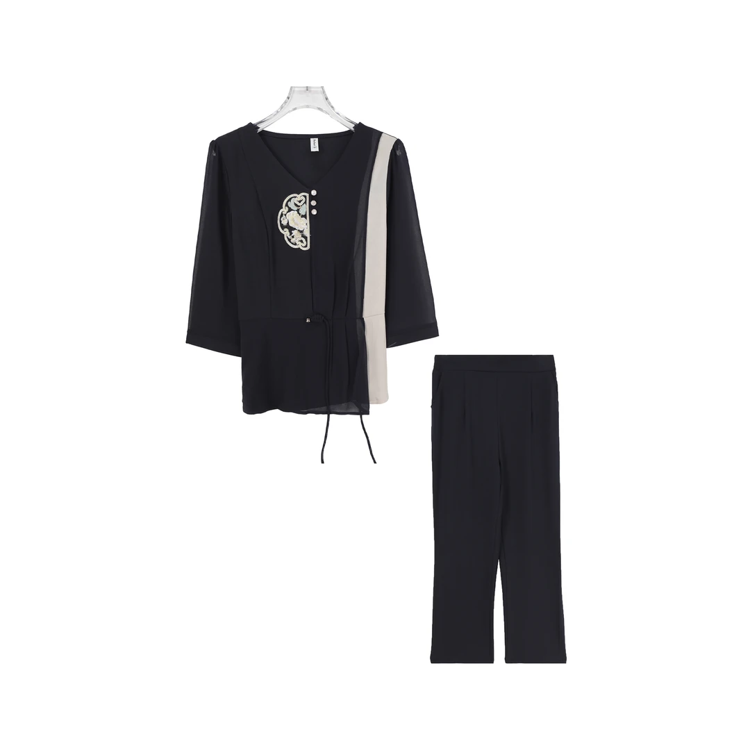 新中式改良国风套装衬衫阔腿裤两件套Z279