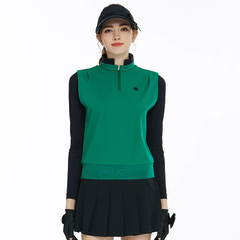 BG新款高尔夫服装女装长袖上衣秋冬立领假两件女士运动POLO女套衫