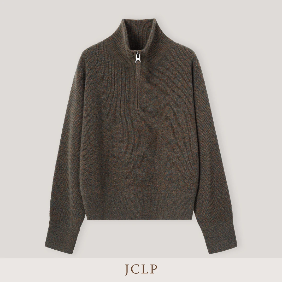 JCLP 金纯良品 暖岛 苏格兰花纱精纺山羊绒老盐系立领拉链针织衫