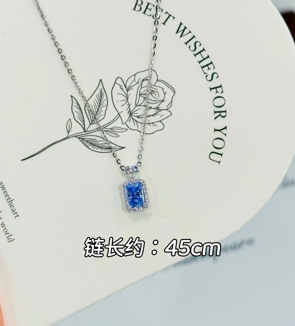 坠链均925银莫桑石 XL-199法式时尚纯银蓝色莫桑精致日常锁骨链
