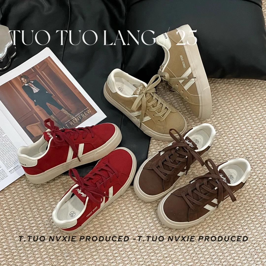 2025新款春季休闲板鞋厚底运动鞋小众鞋子系带复古百搭平底低帮