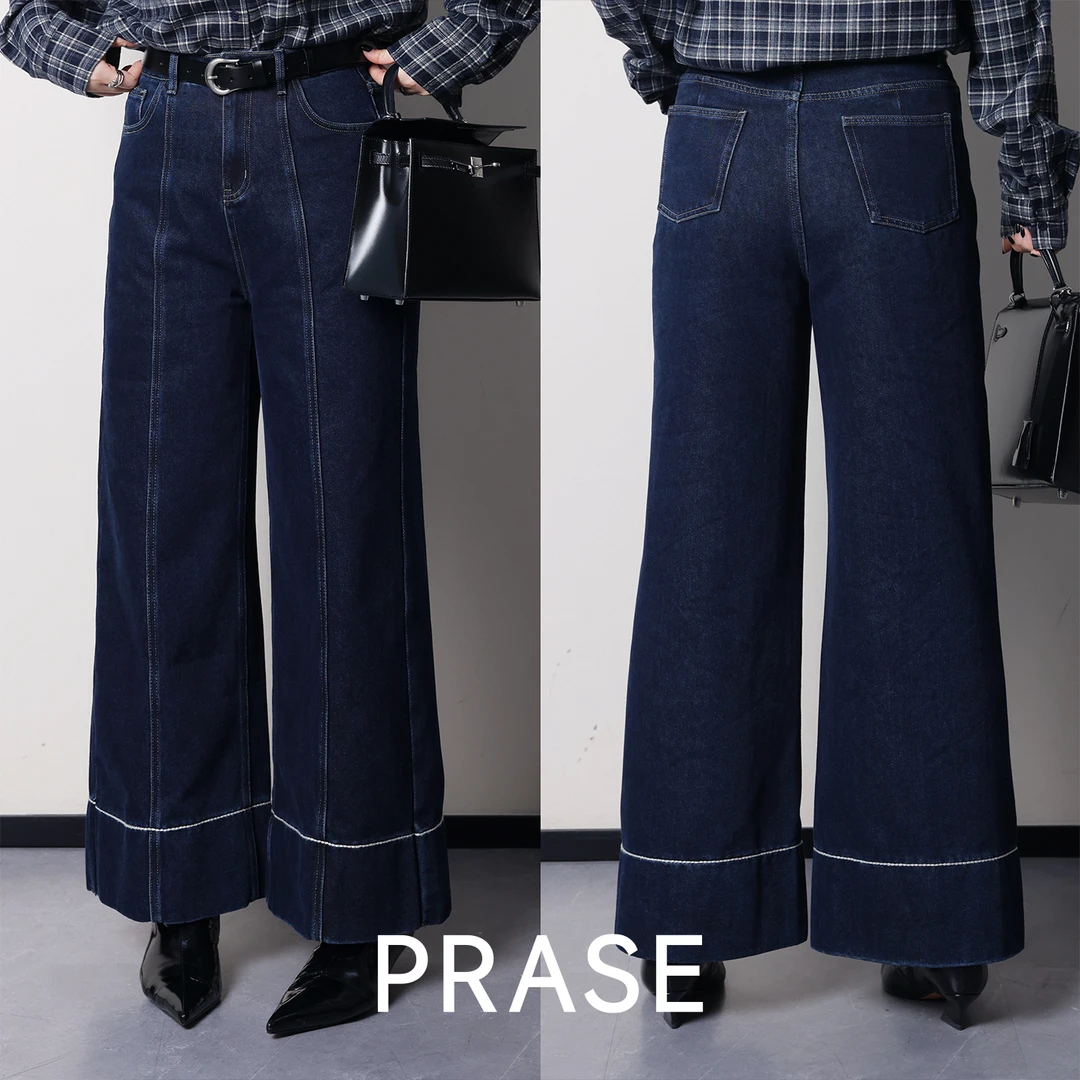 PRASE·杨杨【线条牛仔】微胖显瘦高腰加厚九分直筒牛仔裤PR512E04