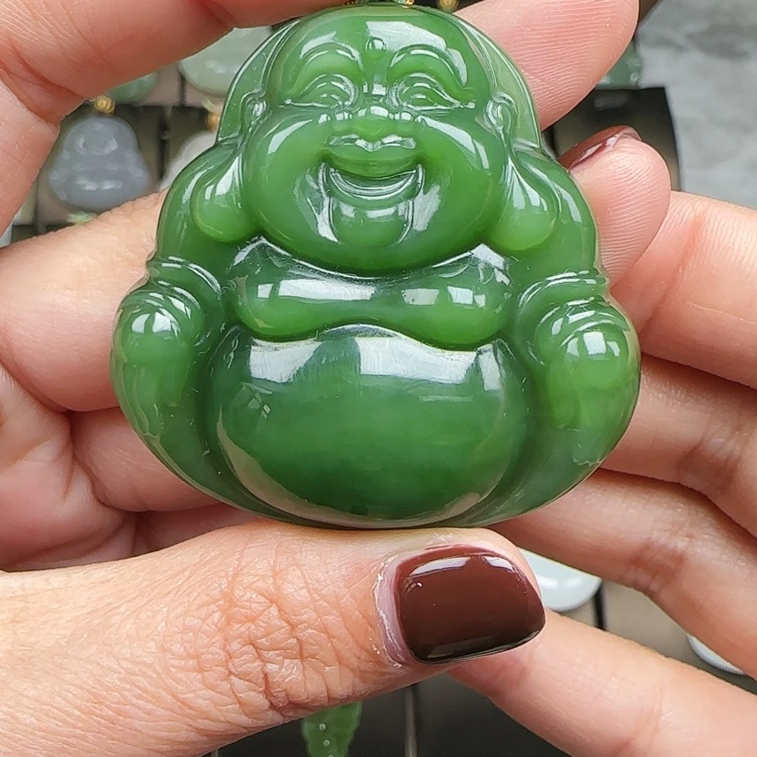 和田玉足金镶嵌吊坠(赠链)
