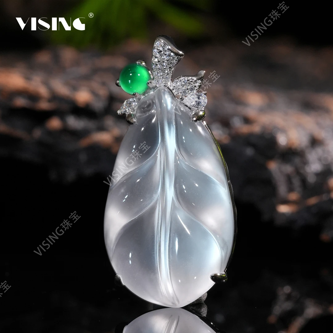 【粉丝福利】VISING天然水沫石英质玉揭阳新雕工树叶叶子吊坠项链