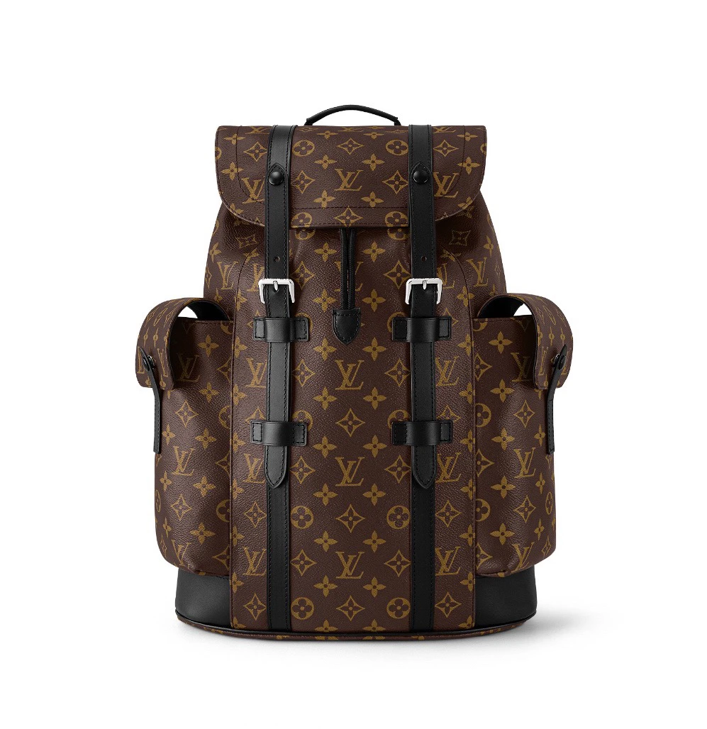 99新 LouisVuitton/路易威登 棕老花Christopher中号双肩包 F947