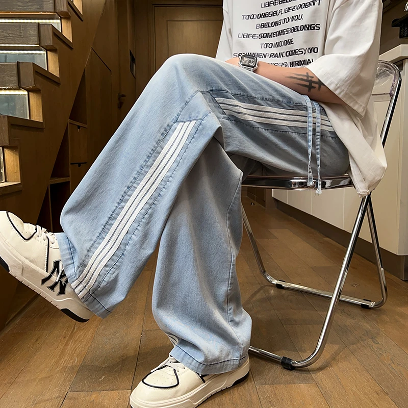 【夏季冰丝牛仔裤】青春夏季裤子长裤宽松穿搭直筒休闲阔腿裤男士