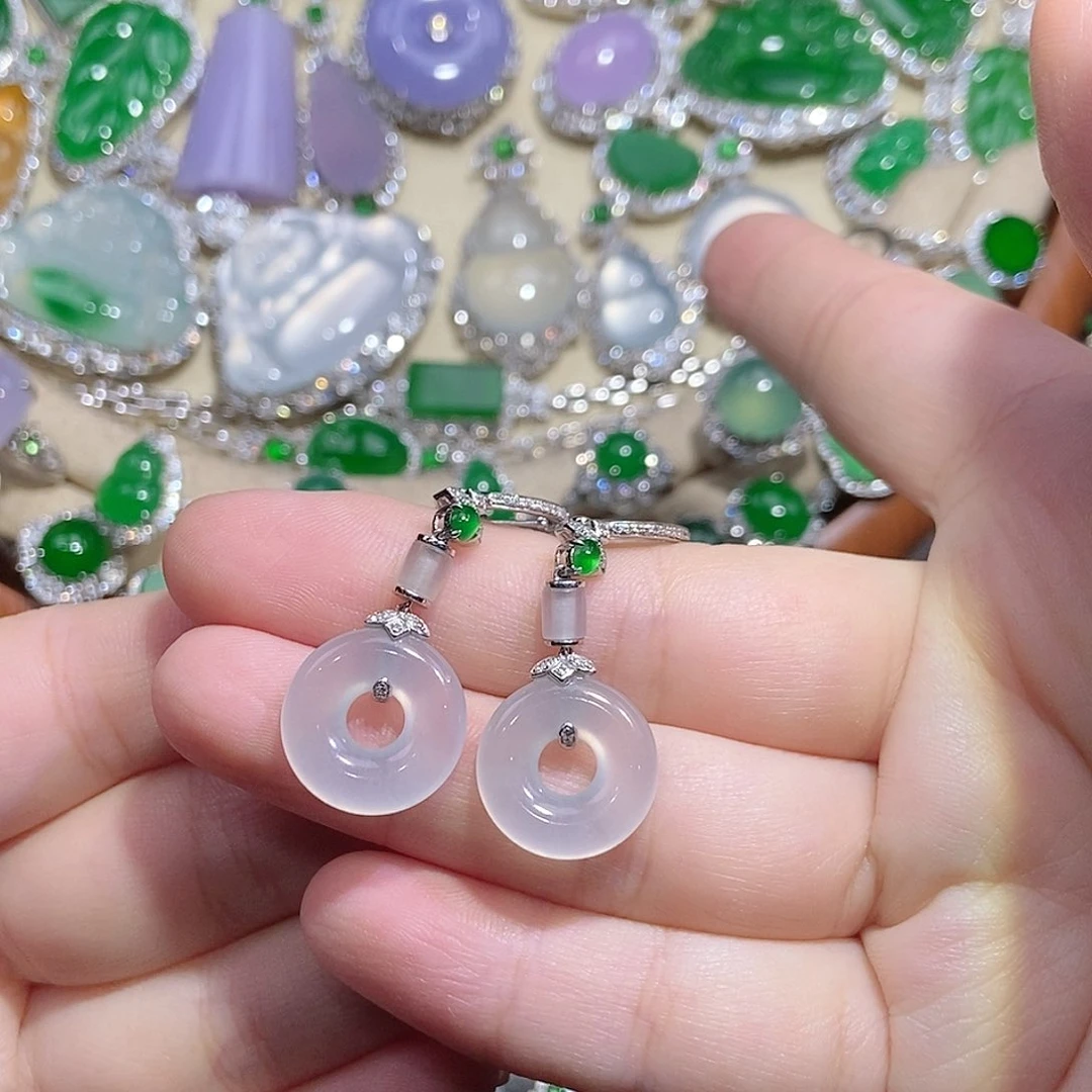 翡翠18K金镶嵌耳饰耳坠