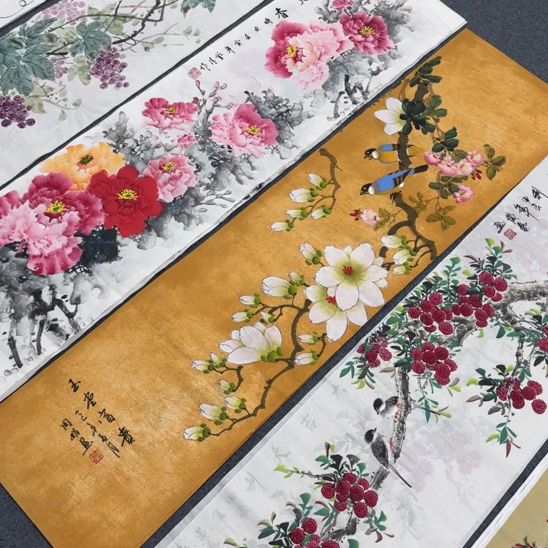国画尺寸35X140手绘作品