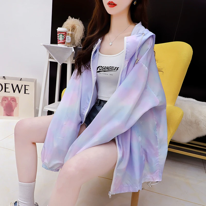 紫色薄款连帽防晒服外套女夏季新款防紫外线设计感宽松慵懒风上衣