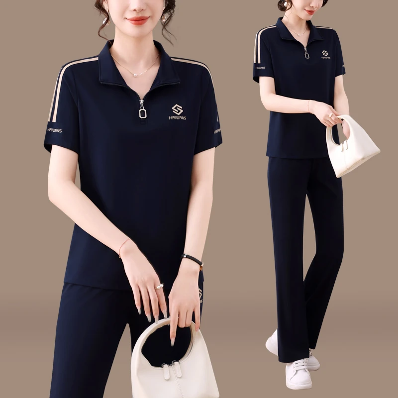 恩狐时尚宽松短袖运动套装2025新款夏季洋气减龄休闲百搭两件套