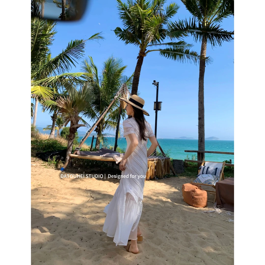 大头黑STUDIO【禾听月音】2025女春蕾丝吊带连衣裙套装D225A00230