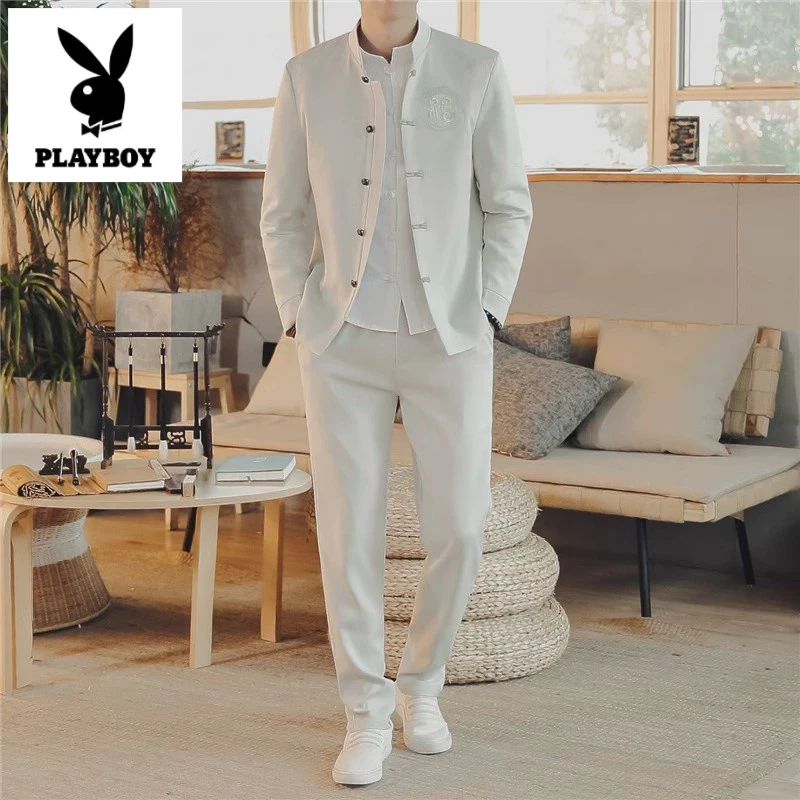 花花公子休闲套装男士长袖2025年春季款唐装中国风中山装