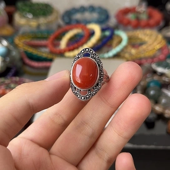 南红玛瑙戒指合金矿坑40