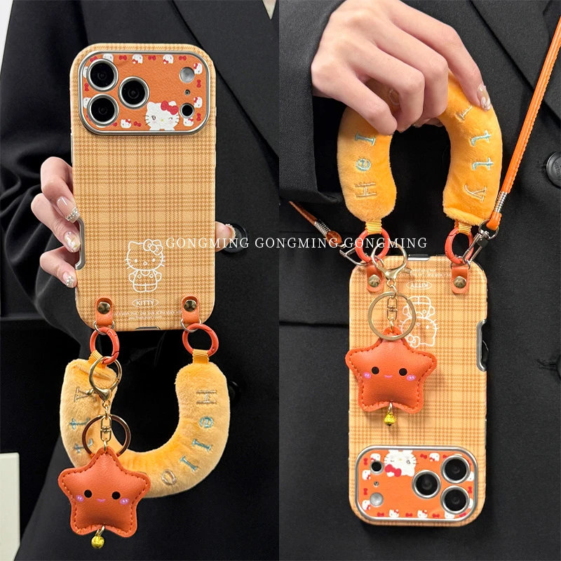 大视窗贴皮格纹KT壳适用iPhone苹果17手机壳16promax新款15可爱外
