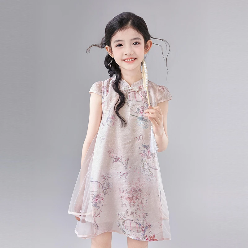 DEESHA/笛莎女童25年夏新款中童女孩宝宝新女童旗袍裙夏7M252U405