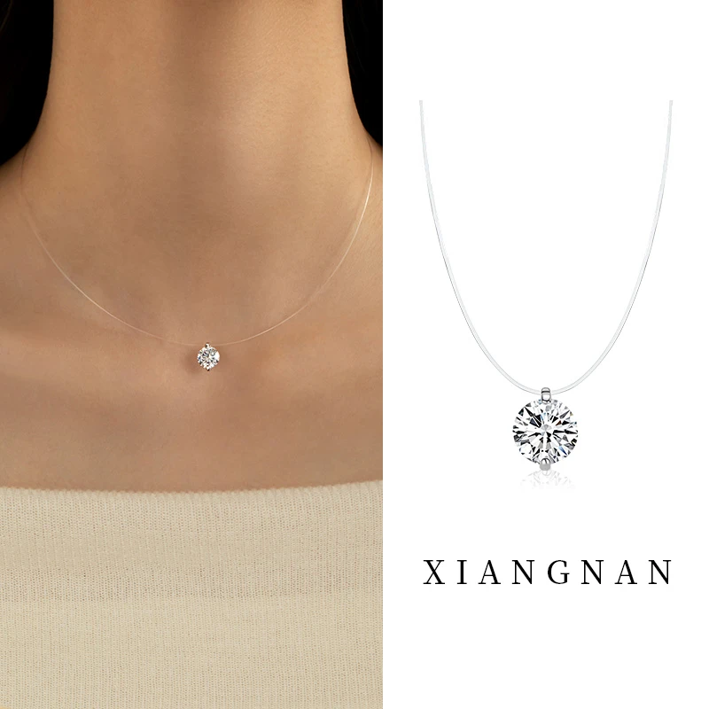 吊坠925银合成锆石 纯银闪钻项链小众设计锁骨链时尚气质颈链百搭