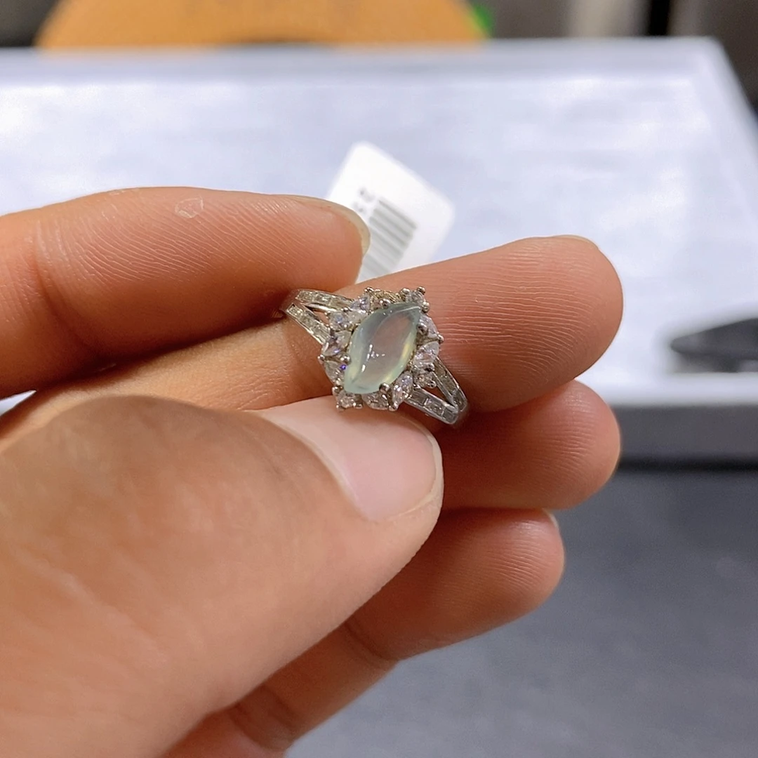 翡翠戒指银S925镶嵌37号