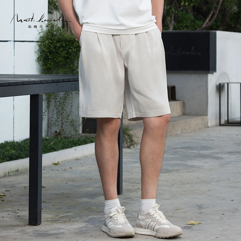北纬三十度原创设计师男士夏季日系亚麻舒适透气时尚休闲五分短裤