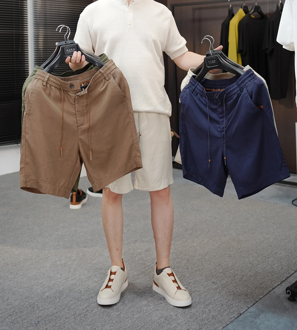冰丝垂感！天丝+ 亚麻混纺！夏季男士松弛感纯色透气时尚休闲短裤
