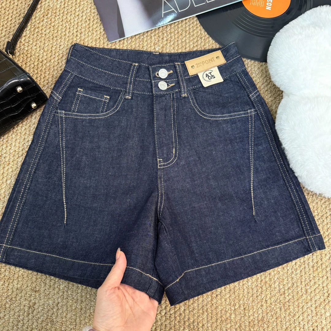 2025夏季薄款双腰头设计款牛仔短裤四分裤百搭阔腿宽松牛仔裤7020