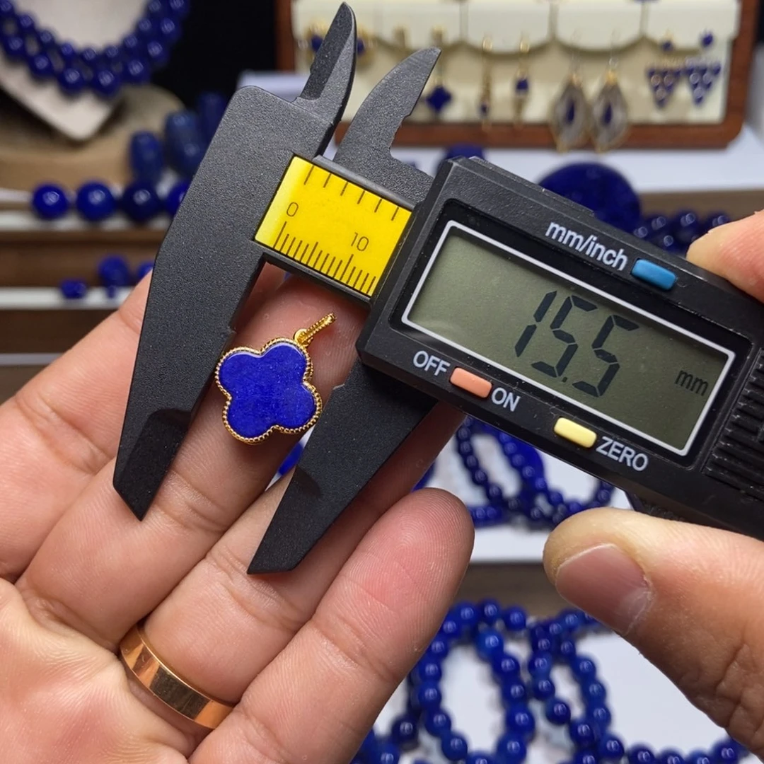 青金石银S925镀金镶嵌吊坠(不含链)微微瑕 四叶草(介意慎拍)