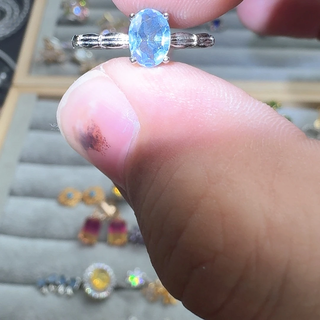 托帕石戒指银S925镶嵌