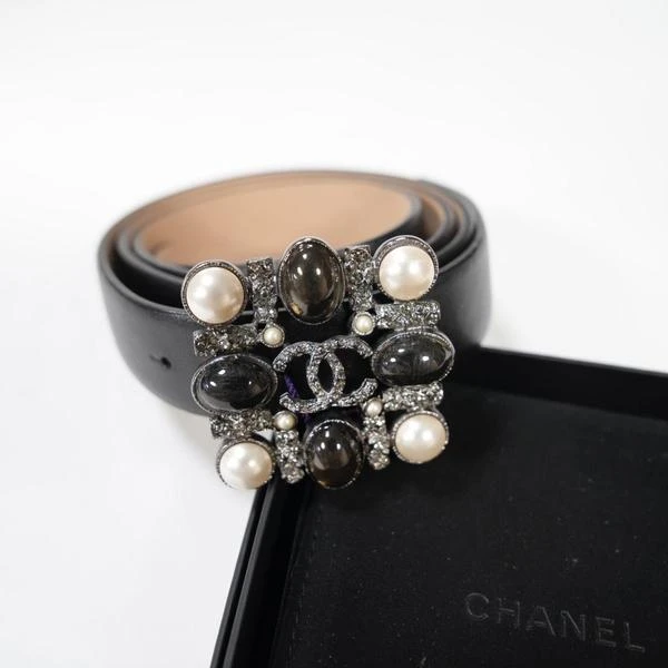 95新 Chanel/香奈儿 Chanel 方形黑琉璃珍珠扣皮带腰带
