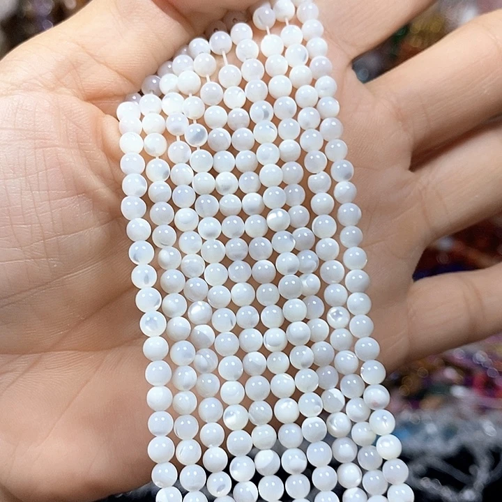 玛瑙/玉髓未镶嵌珠宝半成品天然白碟贝卡4mm（2条）