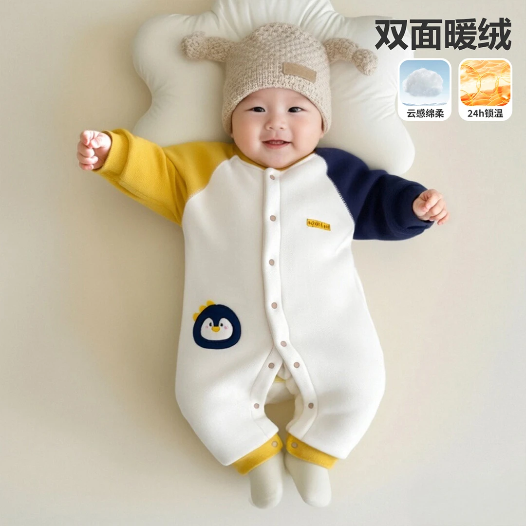 婴儿衣服秋冬加厚加绒爬服睡衣男女宝宝保暖连体衣哈衣外出服冬装