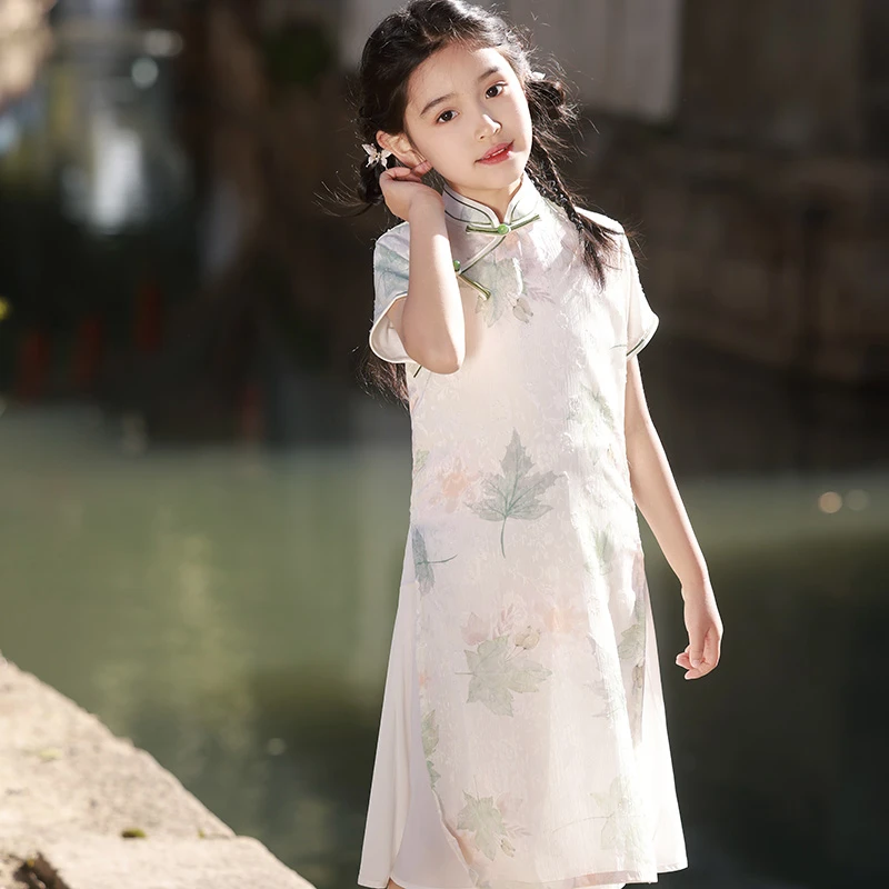 儿童旗袍裙童装小女孩大童春夏季改良新中式薄款民族风短袖连衣裙