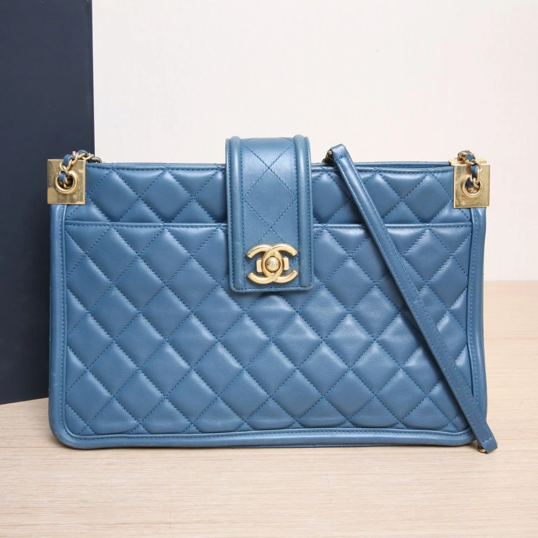 95新 Chanel/香奈儿 小花Jerry活动蓝色 21开 宫廷搭扣 tote