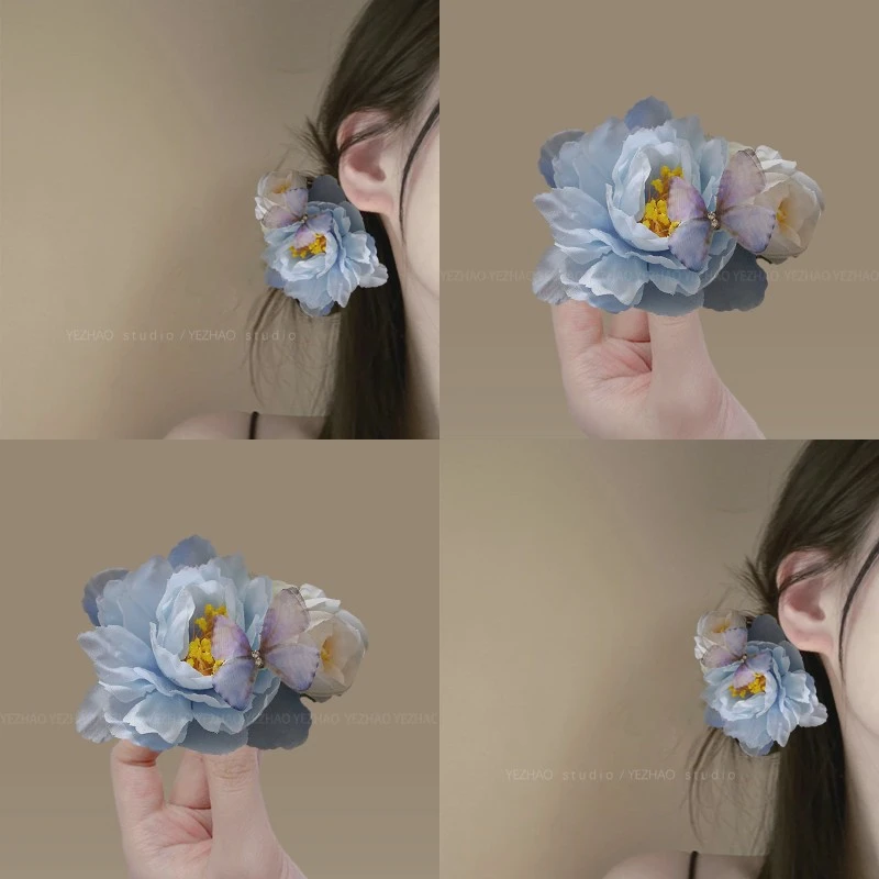 灵动如花~古风绢花牡丹花发夹汉服侧边夹甜美花朵头饰马面裙头饰