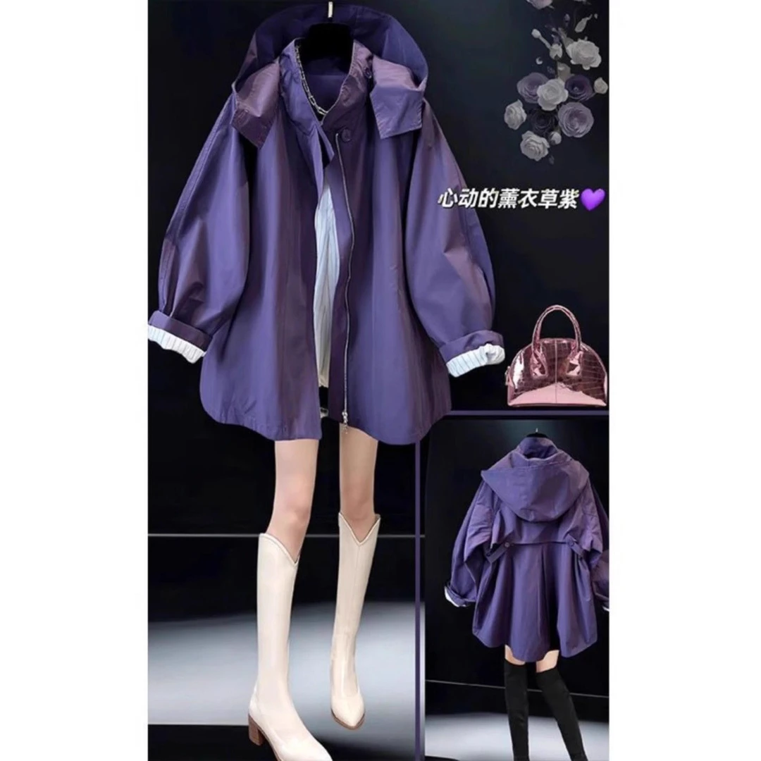 2025春秋季大码欧货休闲连帽冲锋衣宽松百搭显瘦工装风设计外套