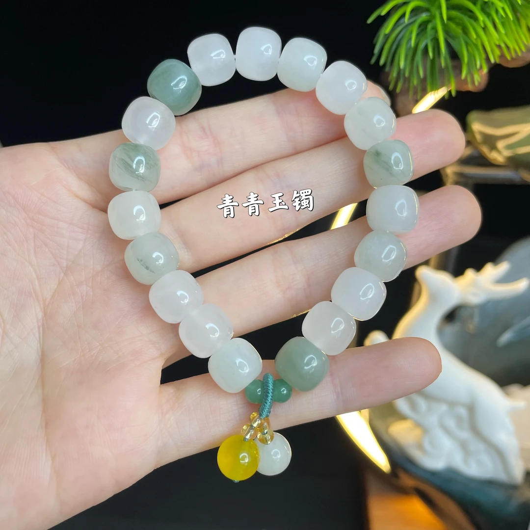 新疆天山翠桶珠素款国风老型玉手串卡 10m 百搭