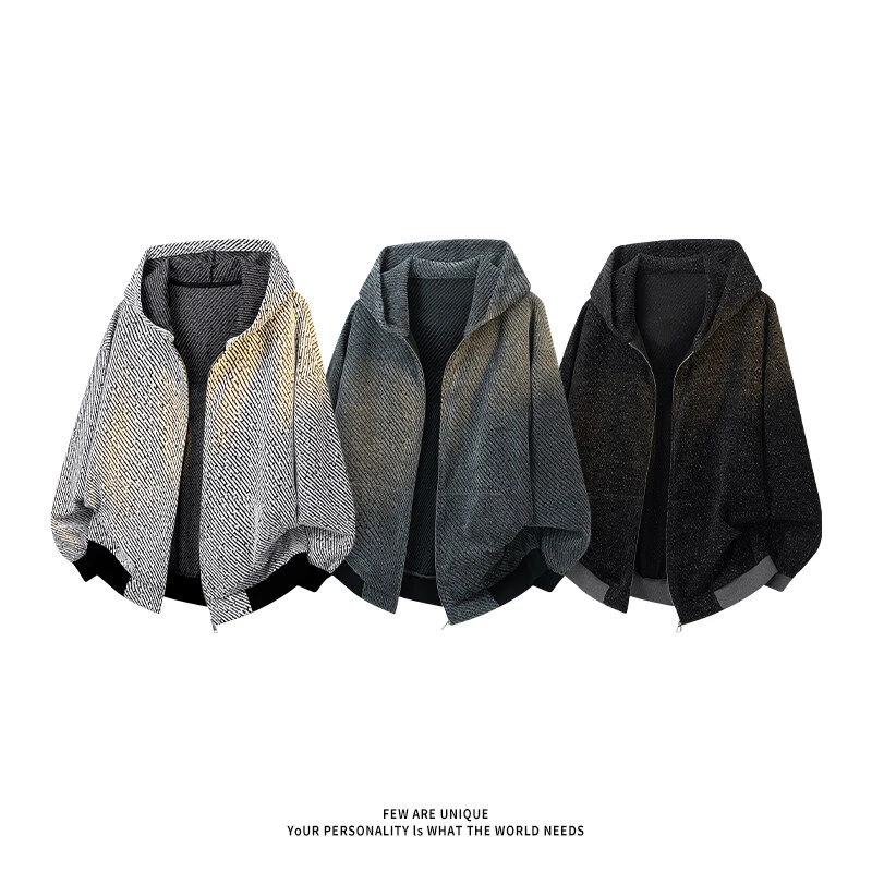 小香风夹克男春秋季连帽高级感潮牌痞帅美式复古休闲条纹外套